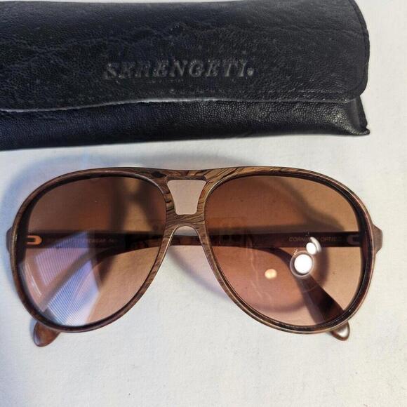 VTG Serengeti Driver Sunglasses Aviator Burl woodgrain pattern Tan 140 *Read* - Picture 1 of 9